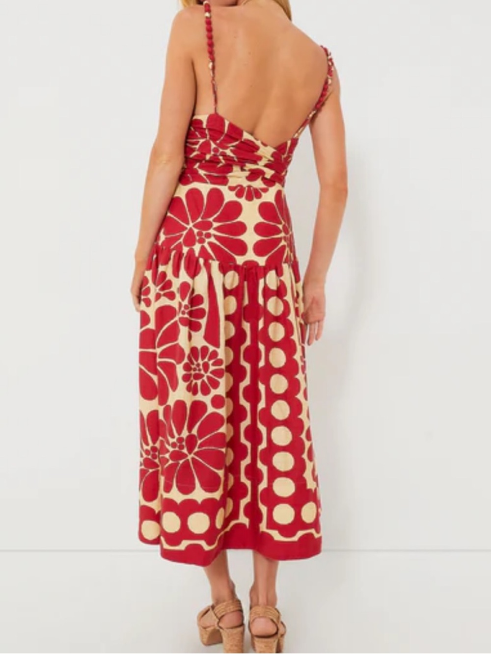 Farm Rio Palermo Red Linen Midi Dress Size Small Sleeveless Open Back Strappy - Picture 4 of 16